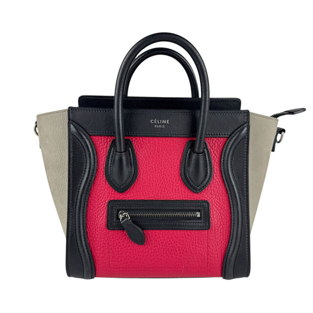 Celine Nubuck Luggage Leather Gray Black Bag Red Shopper Shoulder - Picture 2 of 4